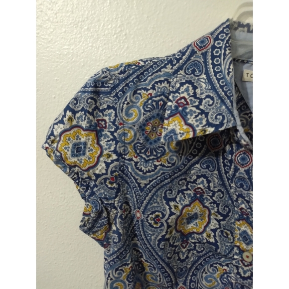 BOGO ITEM- Tommy Hilfiger Cap Sleeve Button Up Paisley Collared Shirt Blouse - Picture 2 of 5